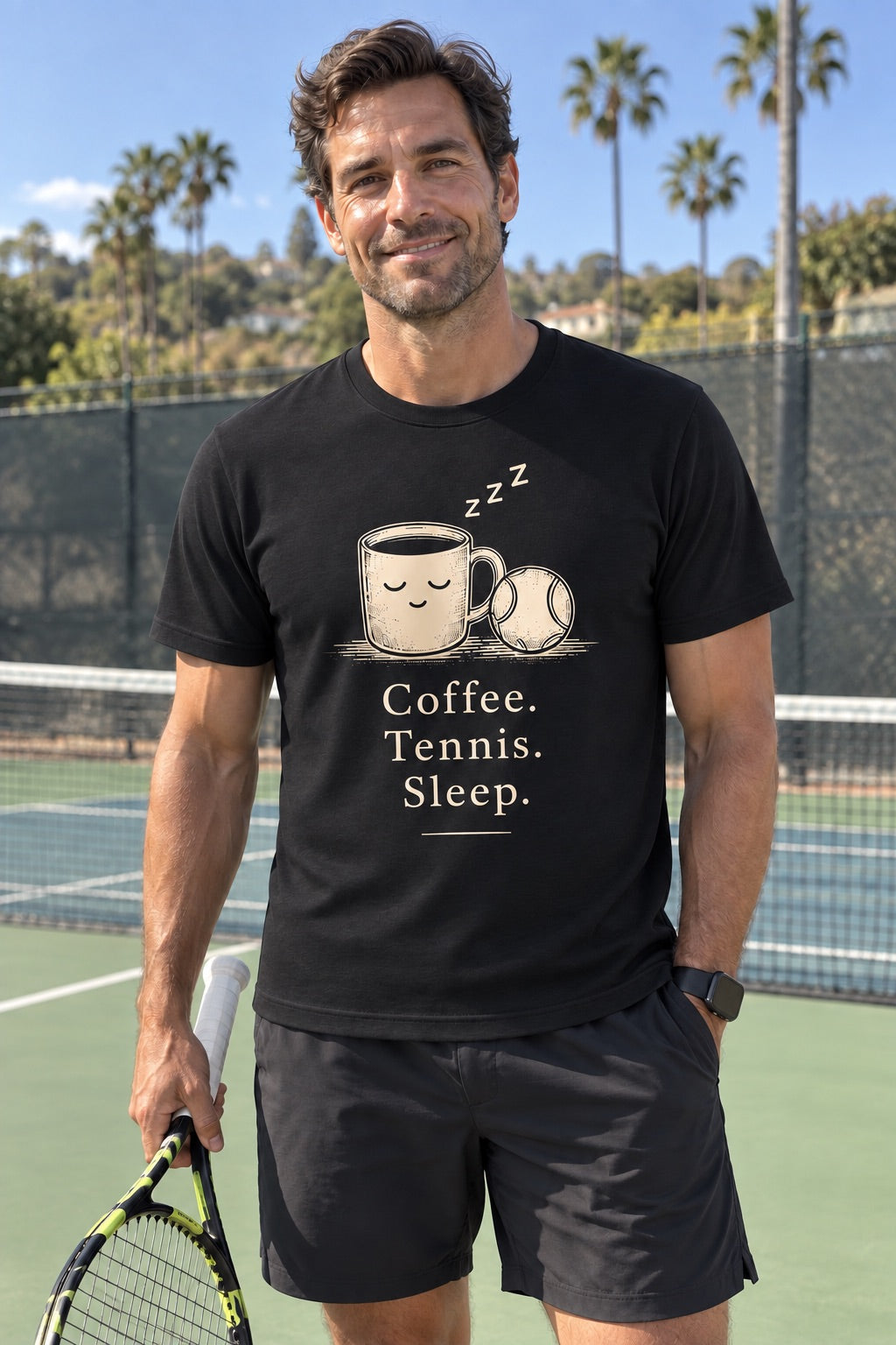 Coffee. Tennis. Sleep. - Unisex T-shirt Dark Design
